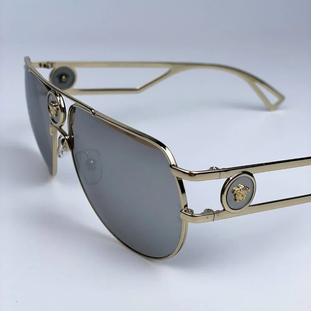 NEW Versace  VE2225 12526G  Pale Gold Grey Aviator Mirrored Unisex Sunglasses